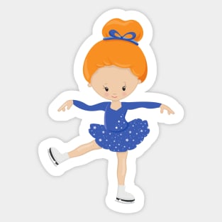 Figure Skating, Ice Skating Girl, Orange Hair Sticker